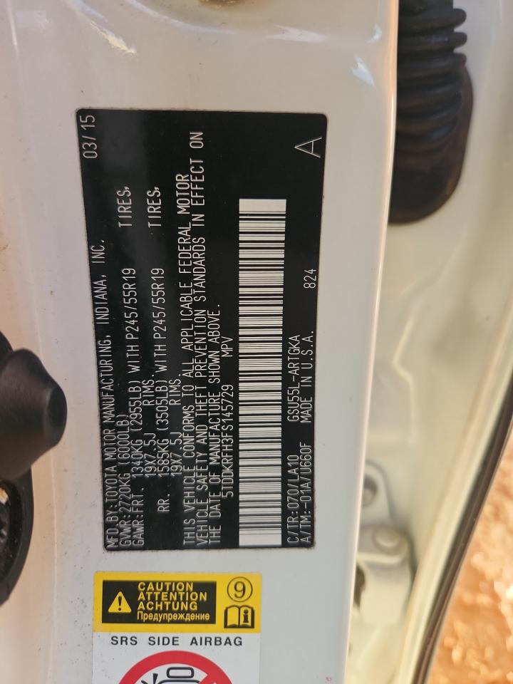 2015 Toyota Highlander Limited VIN: 5TDDKRFH3FS145729 Lot: 82145355