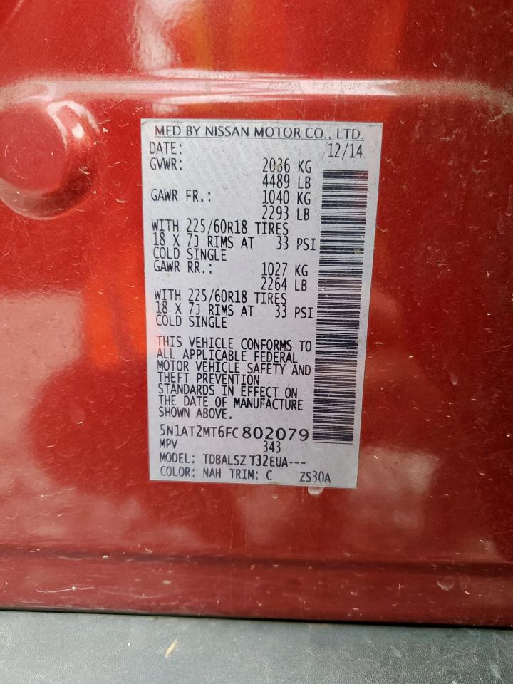 2015 Nissan Rogue S VIN: 5N1AT2MT6FC802079 Lot: 80856265