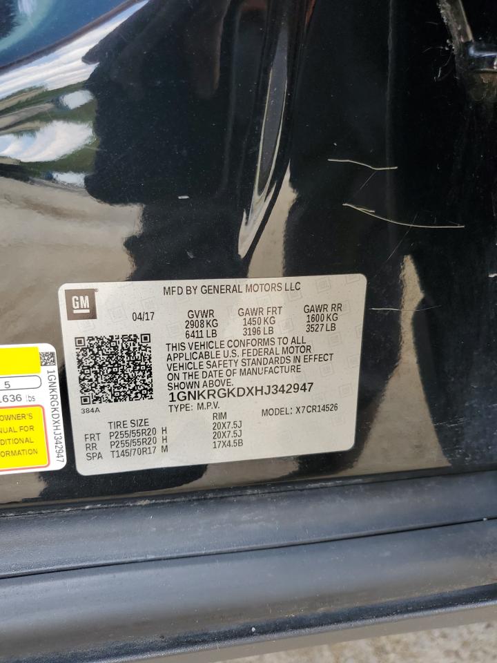 2017 Chevrolet Traverse Lt VIN: 1GNKRGKDXHJ342947 Lot: 81502765