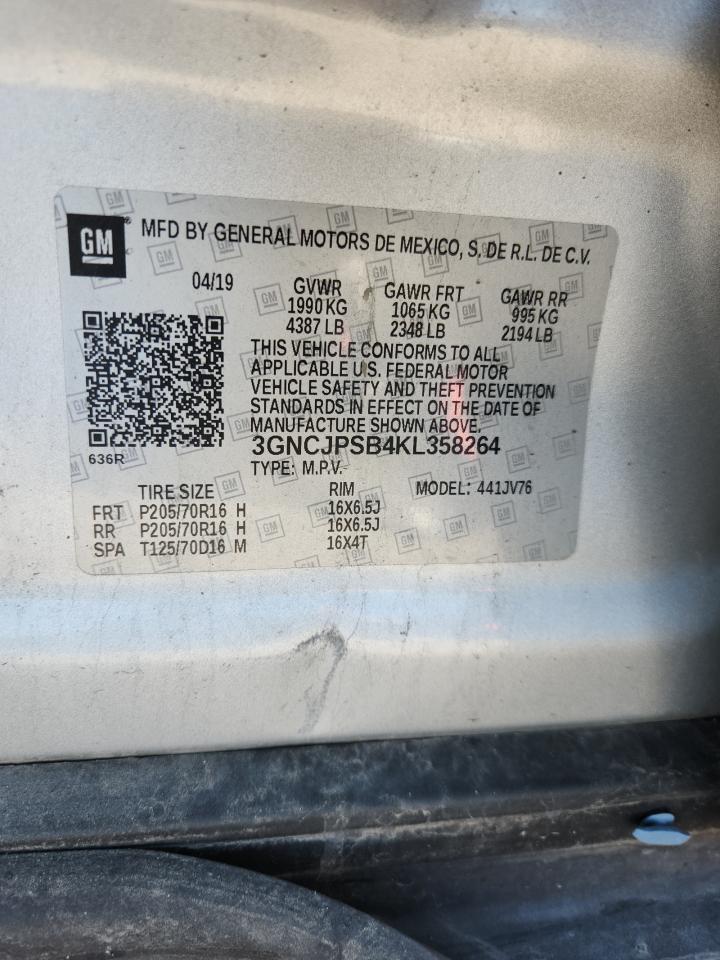 2019 Chevrolet Trax 1Lt VIN: 3GNCJPSB4KL358264 Lot: 70675225