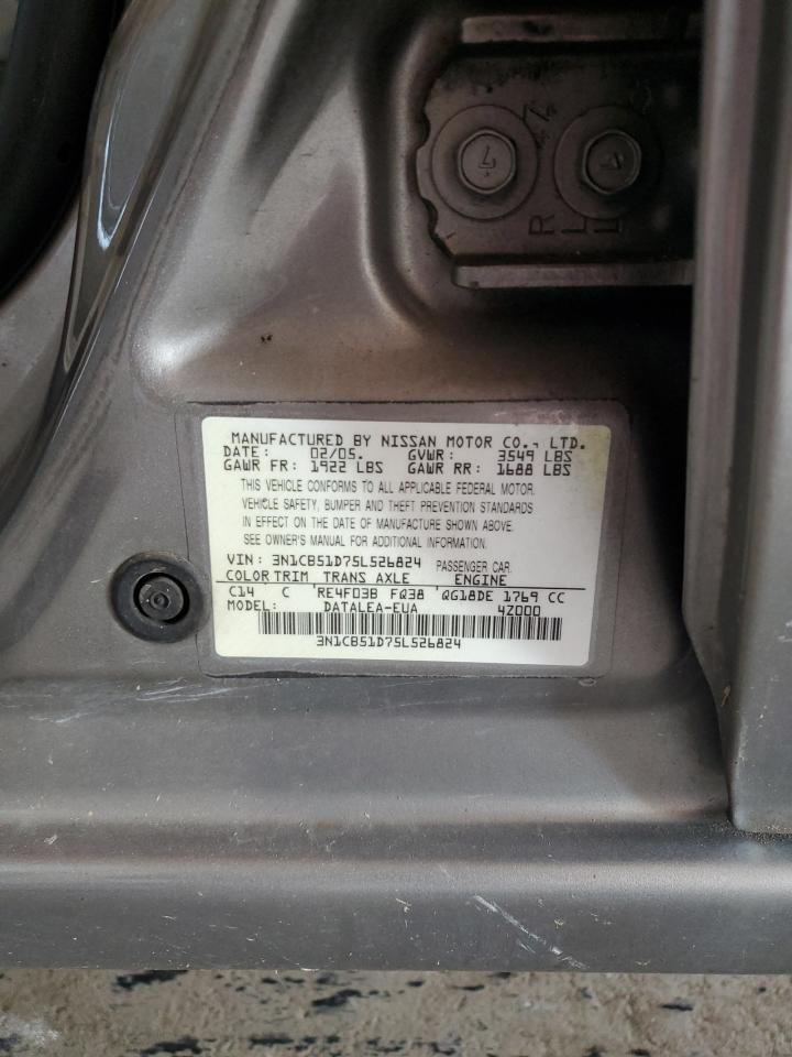 2005 Nissan Sentra 1.8 VIN: 3N1CB51D75L526824 Lot: 81209315