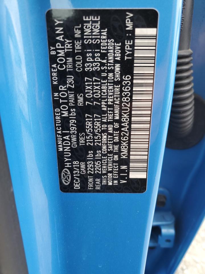 2019 Hyundai Kona Sel VIN: KM8K62AA8KU283636 Lot: 81955255