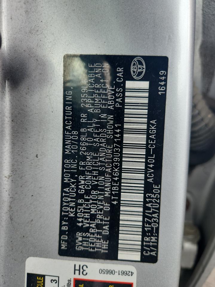 2009 Toyota Camry Base VIN: 4T1BE46K39U371441 Lot: 81697295