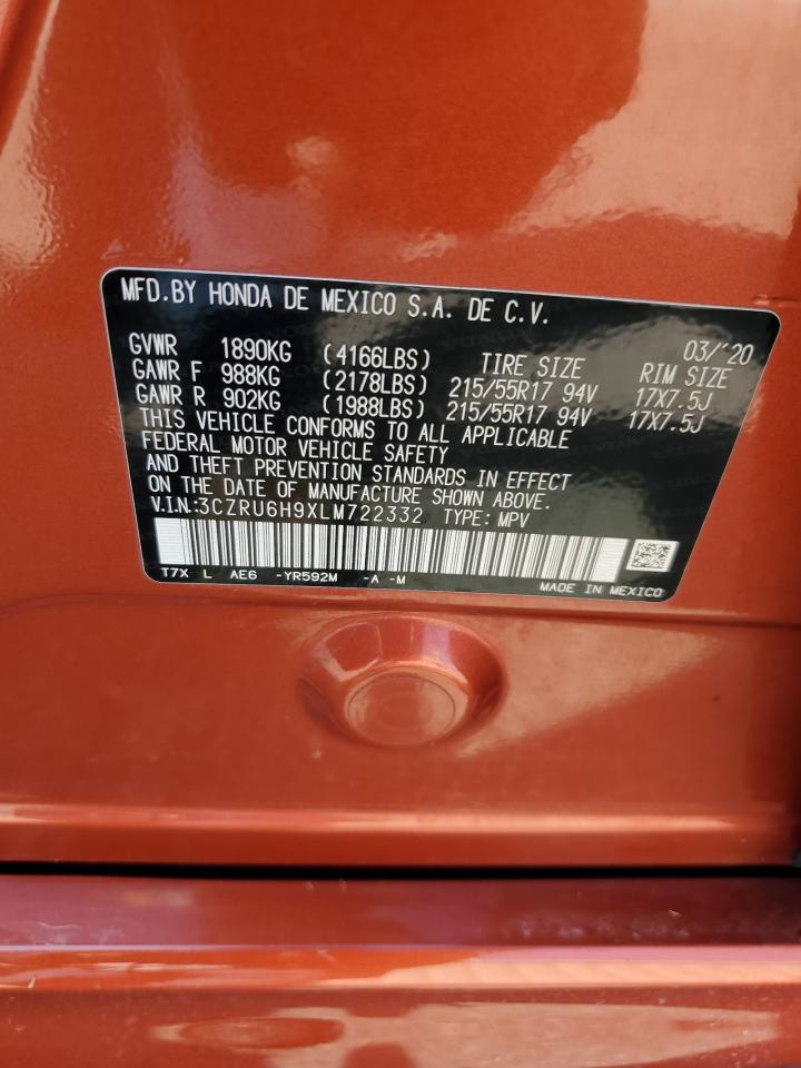 2020 Honda Hr-V Touring VIN: 3CZRU6H9XLM722332 Lot: 72024165