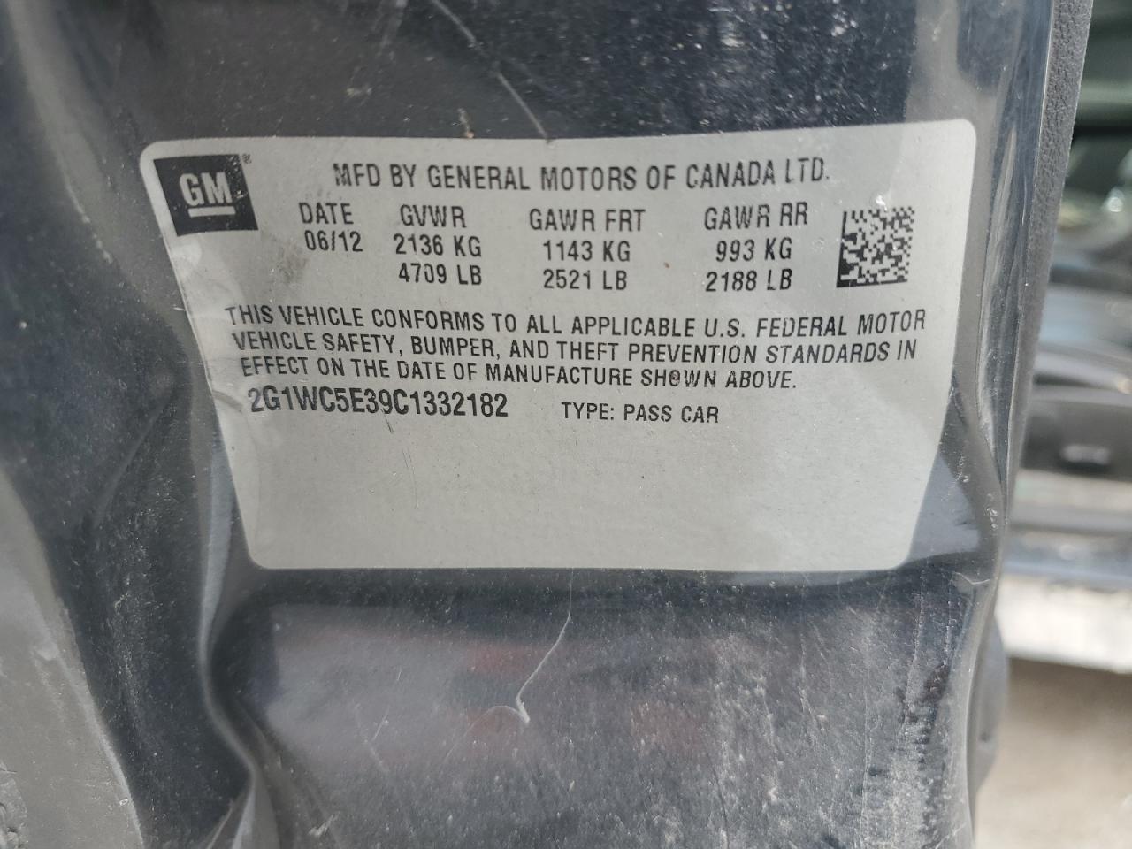2012 Chevrolet Impala Ltz VIN: 2G1WC5E39C1332182 Lot: 84608445