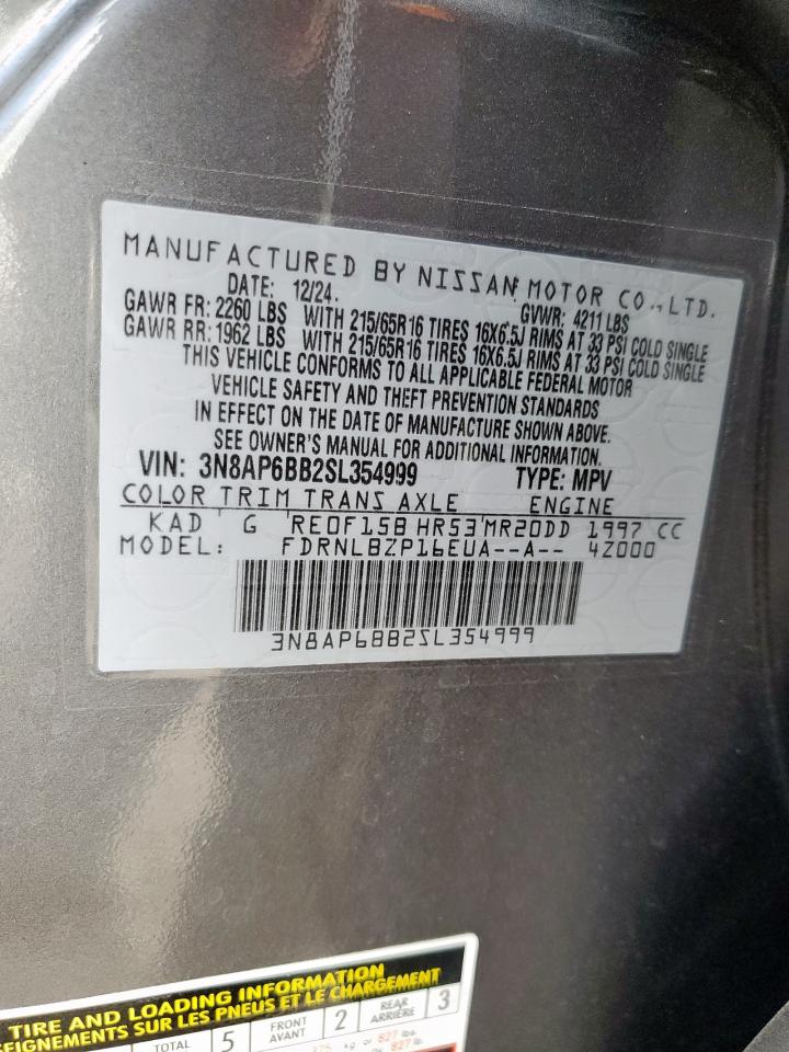 2025 Nissan Kicks S VIN: 3N8AP6BB2SL354999 Lot: 80493235