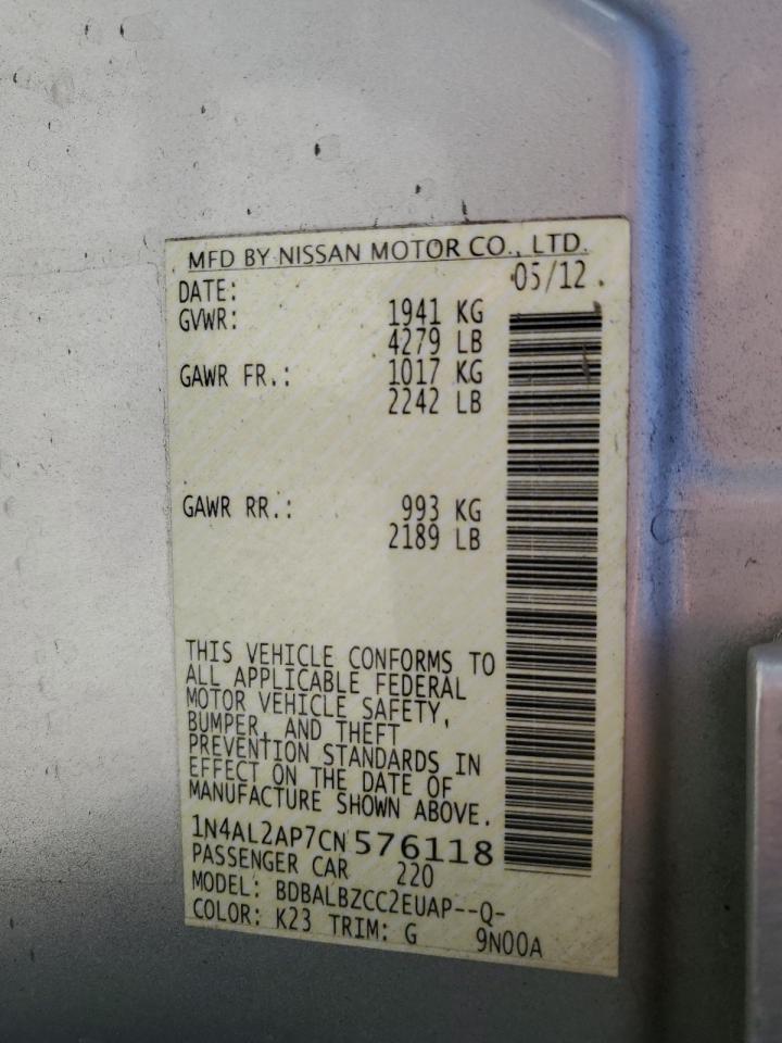 2012 Nissan Altima Base VIN: 1N4AL2AP7CN576118 Lot: 80485225