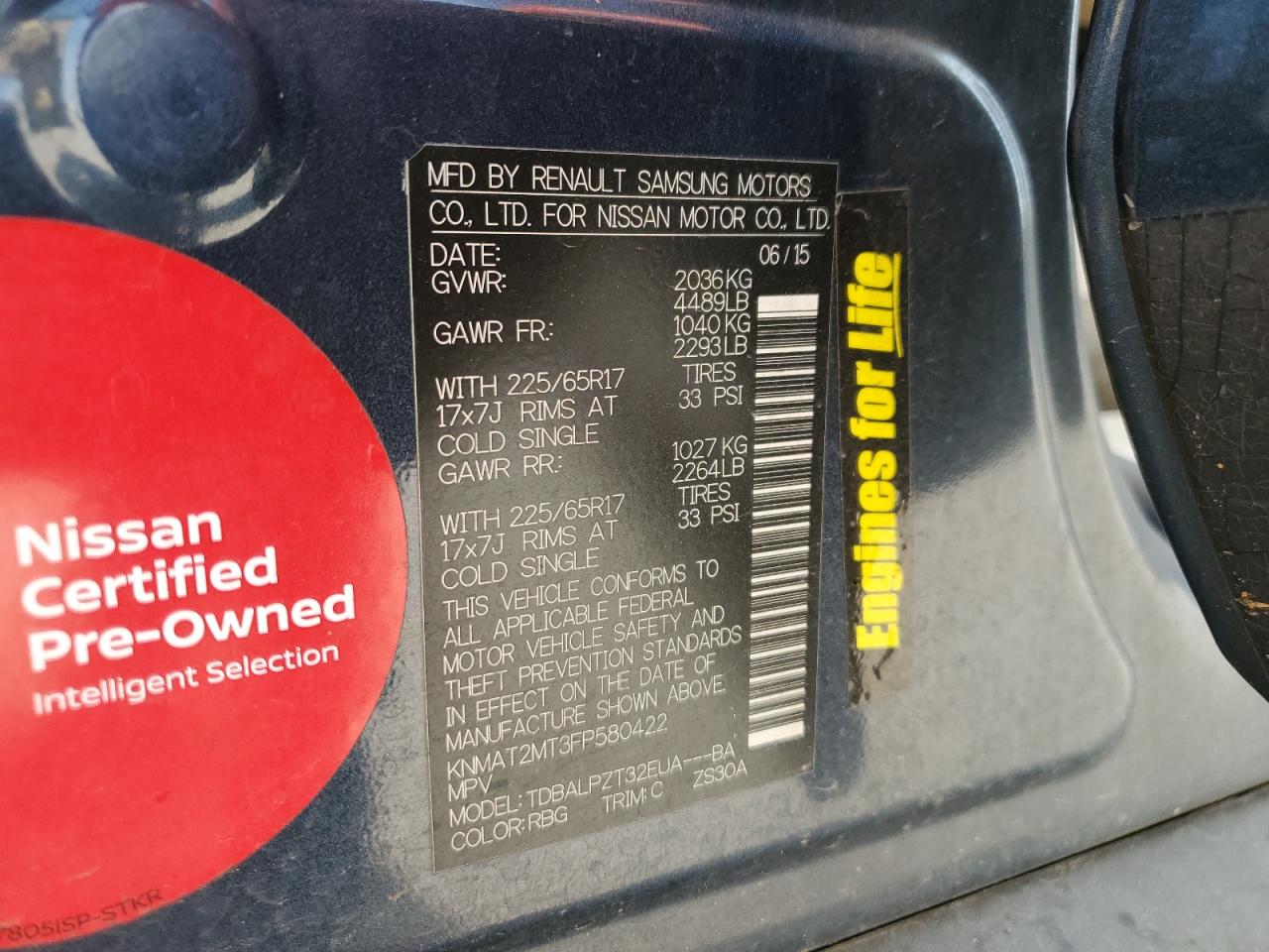 2015 Nissan Rogue S VIN: KNMAT2MT3FP580422 Lot: 80747295