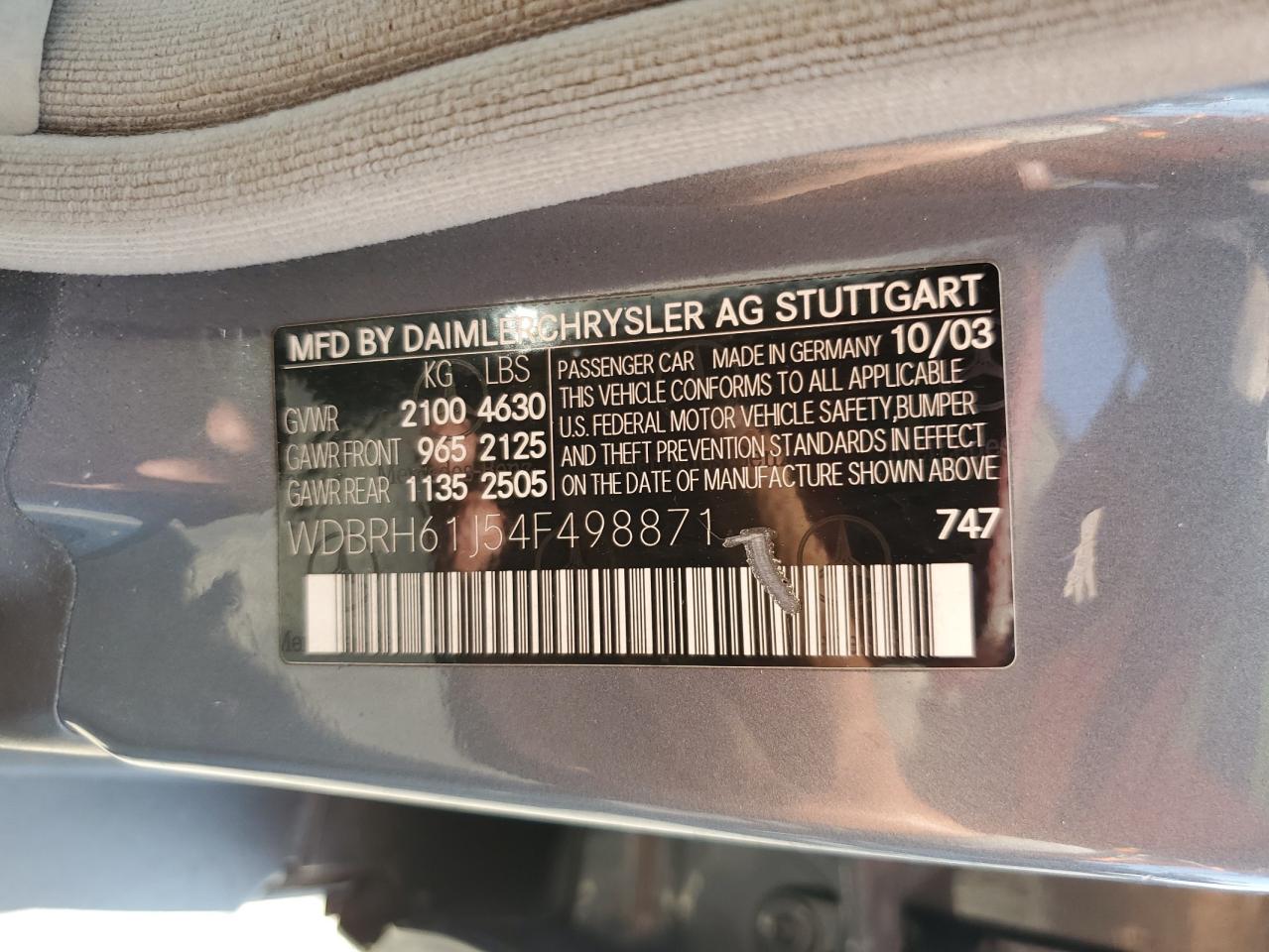 2004 Mercedes-Benz C 240 Sportwagon VIN: WDBRH61J54F498871 Lot: 80652585