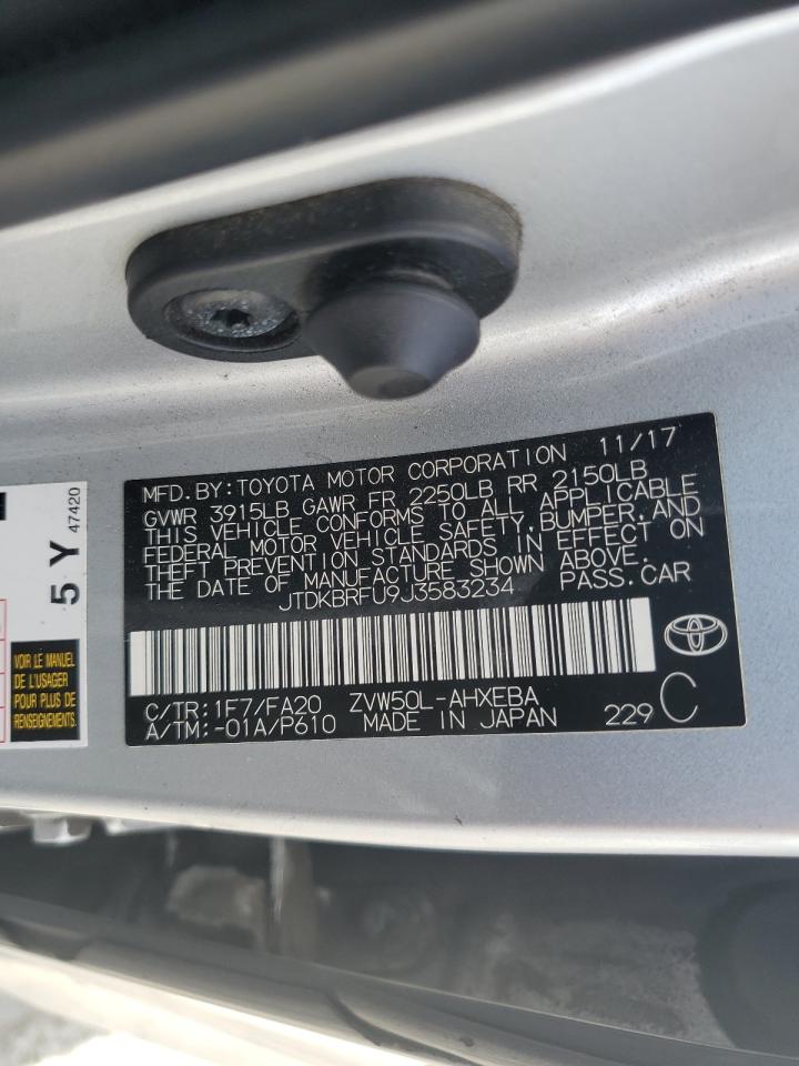 2018 Toyota Prius VIN: JTDKBRFU9J3583234 Lot: 80359285