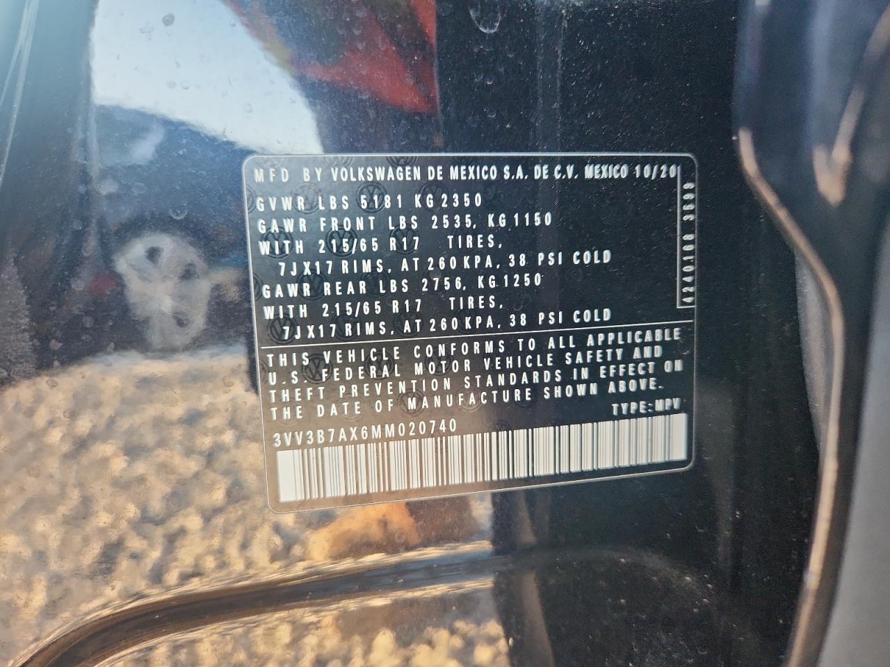 2021 Volkswagen Tiguan Se VIN: 3VV3B7AX6MM020740 Lot: 80099305