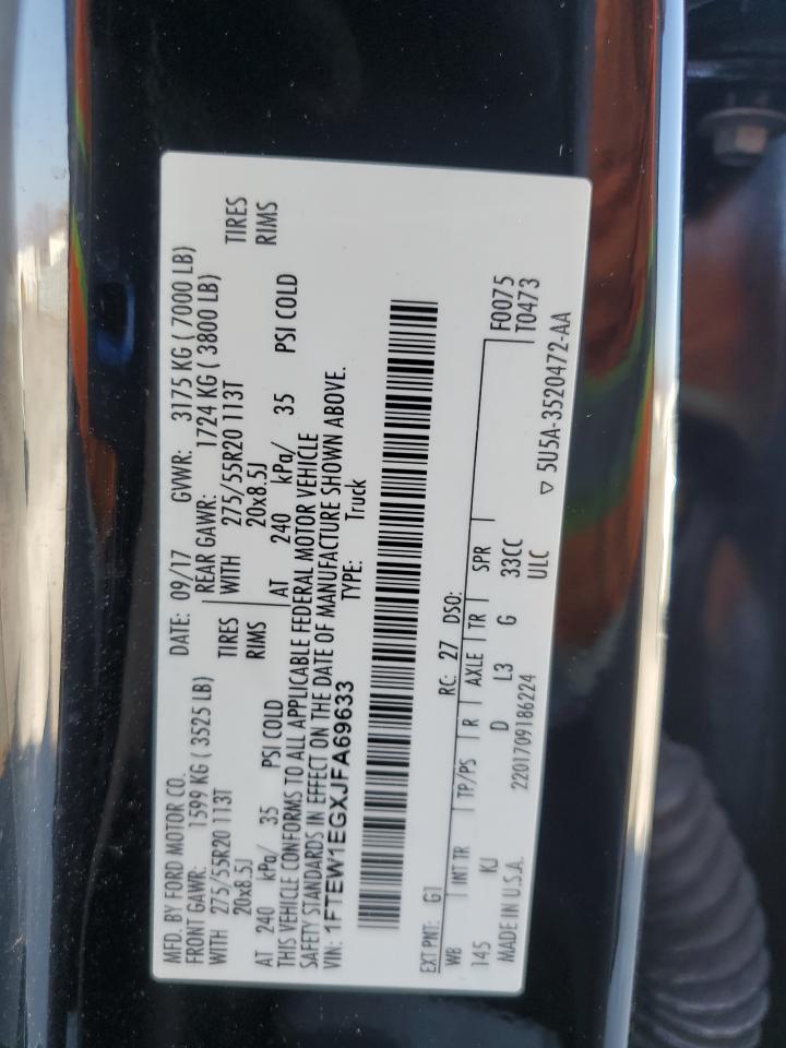 2018 Ford F150 Supercrew VIN: 1FTEW1EGXJFA69633 Lot: 81076795