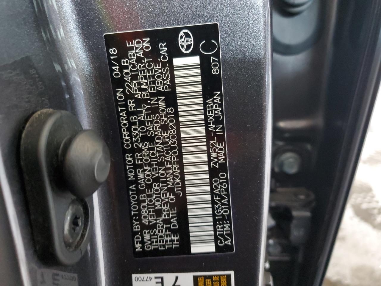 2018 Toyota Prius Prime VIN: JTDKARFP0J3082018 Lot: 71894535