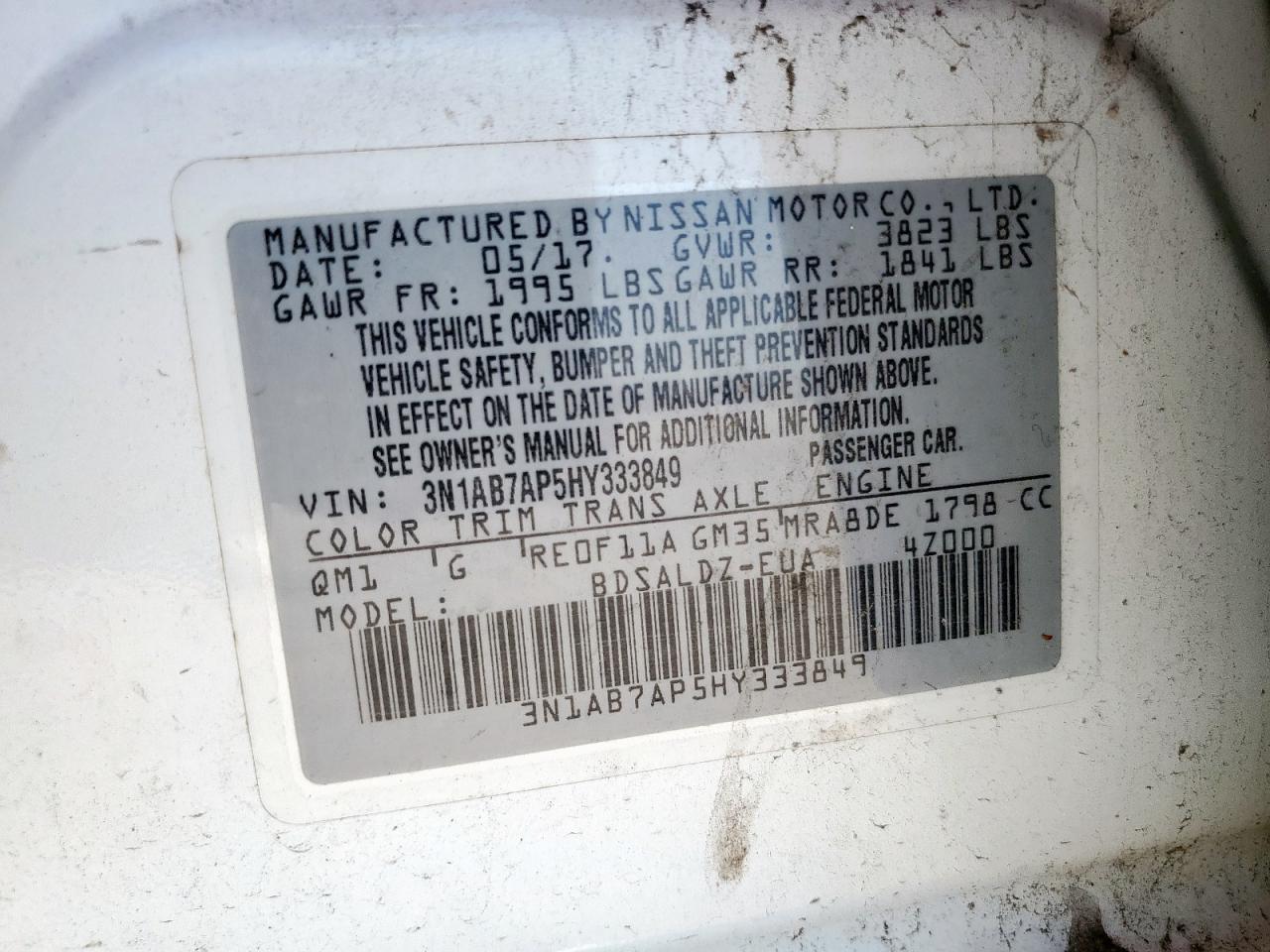 2017 Nissan Sentra S VIN: 3N1AB7AP5HY333849 Lot: 81285015