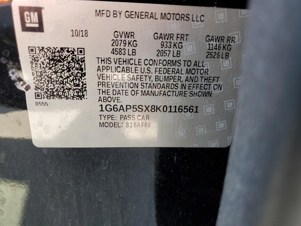 2019 Cadillac Cts VIN: 1G6AP5SX8K0116561 Lot: 80618545