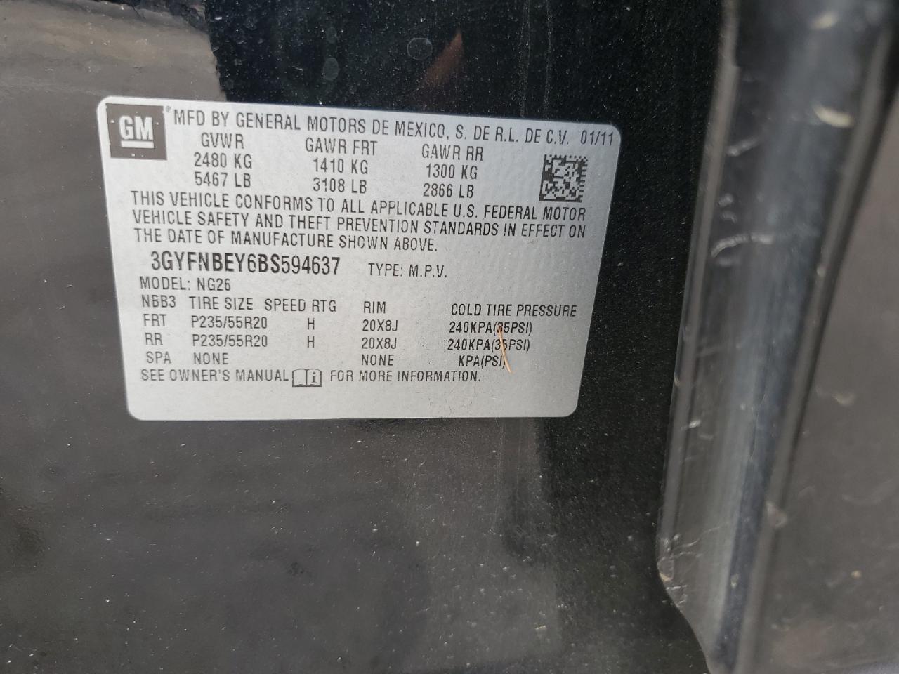 2011 Cadillac Srx Performance Collection VIN: 3GYFNBEY6BS594637 Lot: 71680575