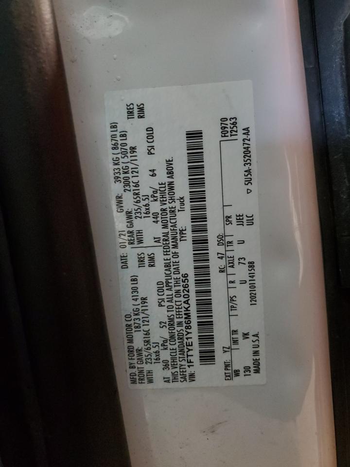 2021 Ford Transit T-150 VIN: 1FTYE1Y86MKA02656 Lot: 81245405
