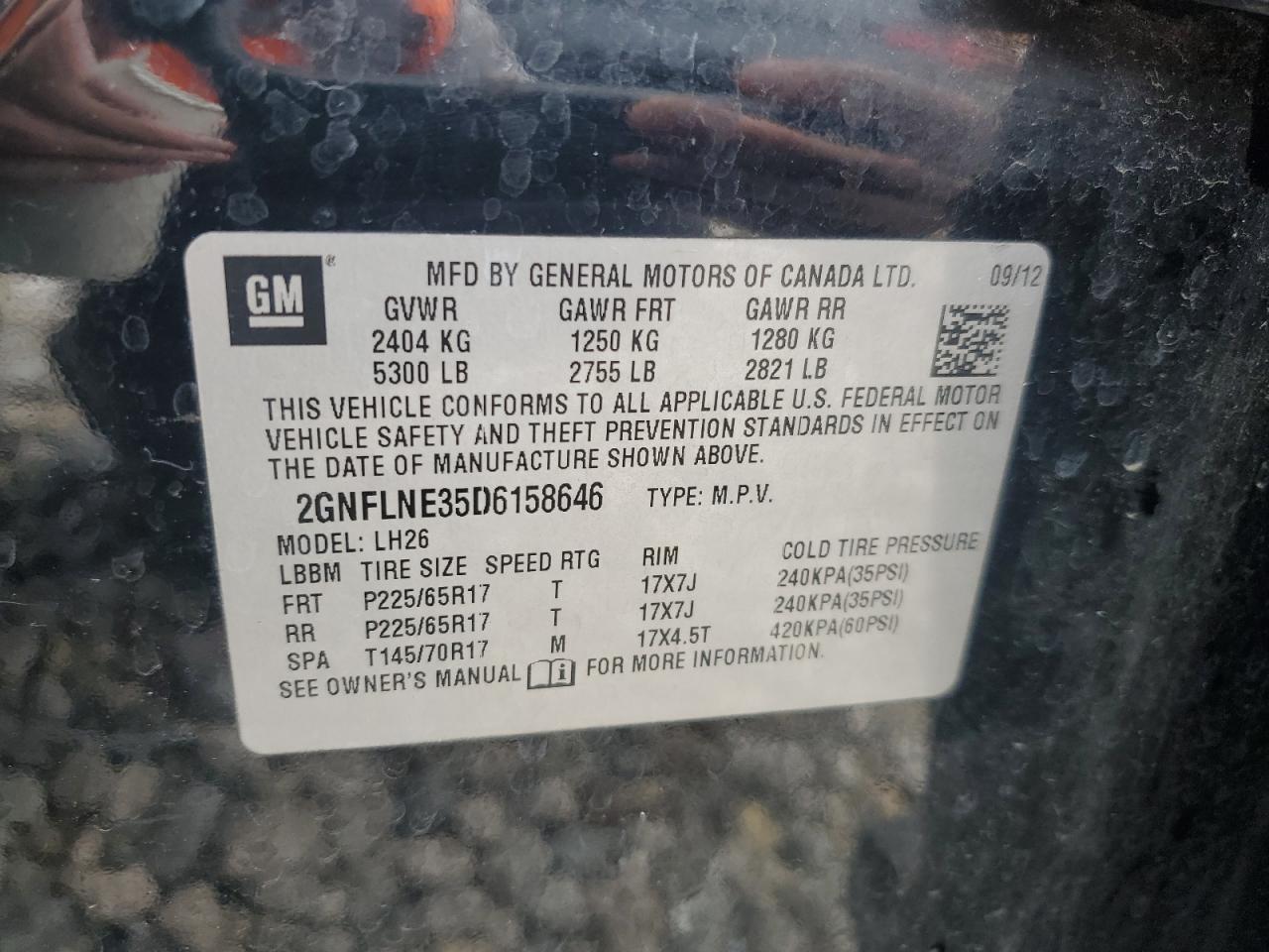 2013 Chevrolet Equinox Lt VIN: 2GNFLNE35D6158646 Lot: 83790295