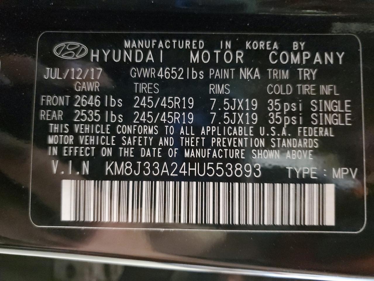 2017 Hyundai Tucson Limited VIN: KM8J33A24HU553893 Lot: 81850935