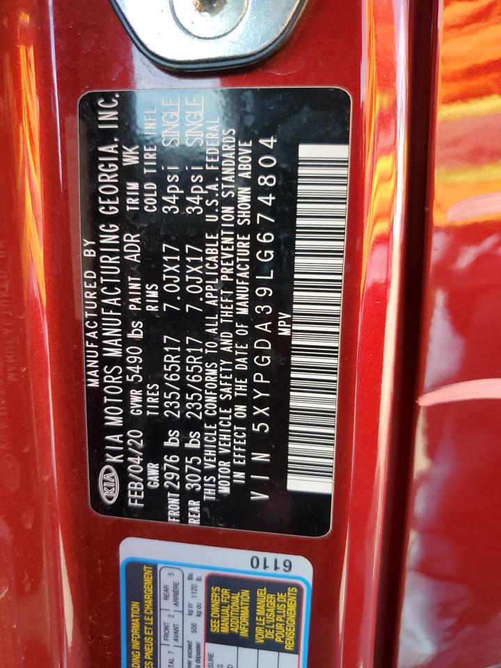 2020 Kia Sorento L VIN: 5XYPGDA39LG674804 Lot: 81215515