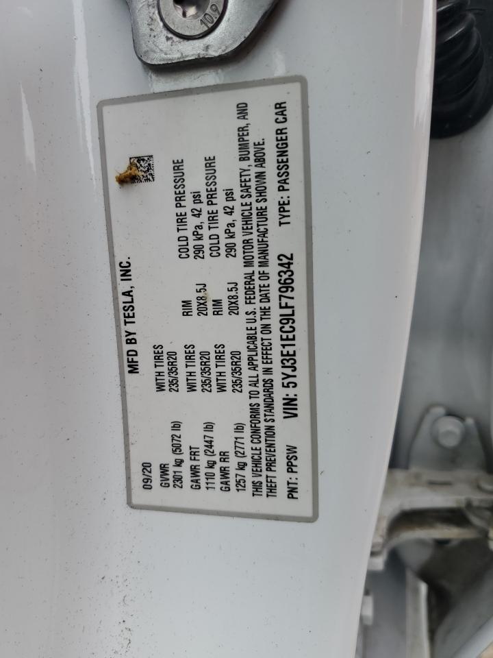 2020 Tesla Model 3 VIN: 5YJ3E1EC9LF796342 Lot: 80702335