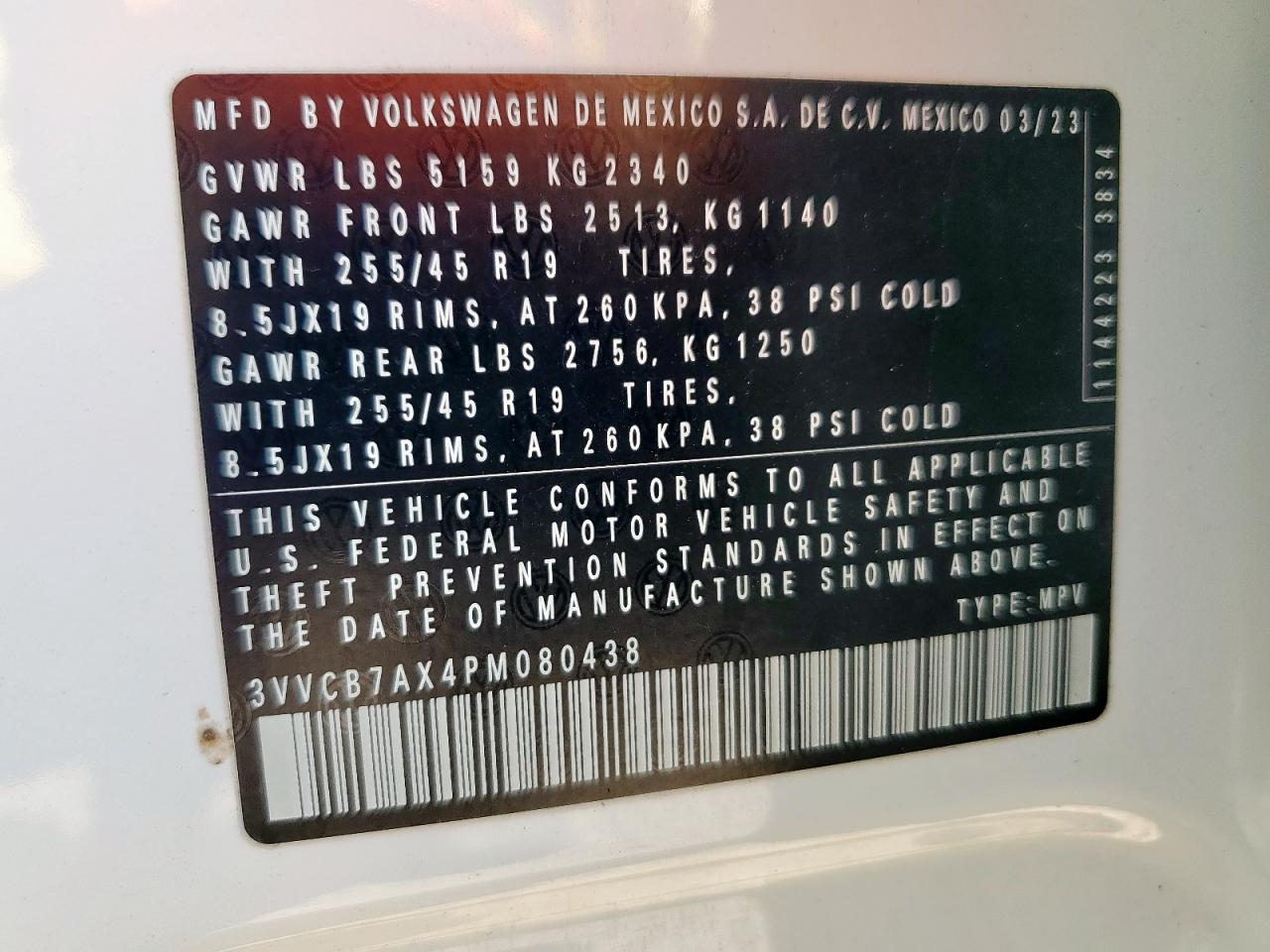 2023 Volkswagen Tiguan Se R-Line Black VIN: 3VVCB7AX4PM080438 Lot: 70837015