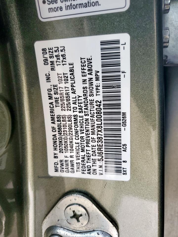 2008 Honda Cr-V Exl VIN: 5J6RE387X8L008042 Lot: 71465815