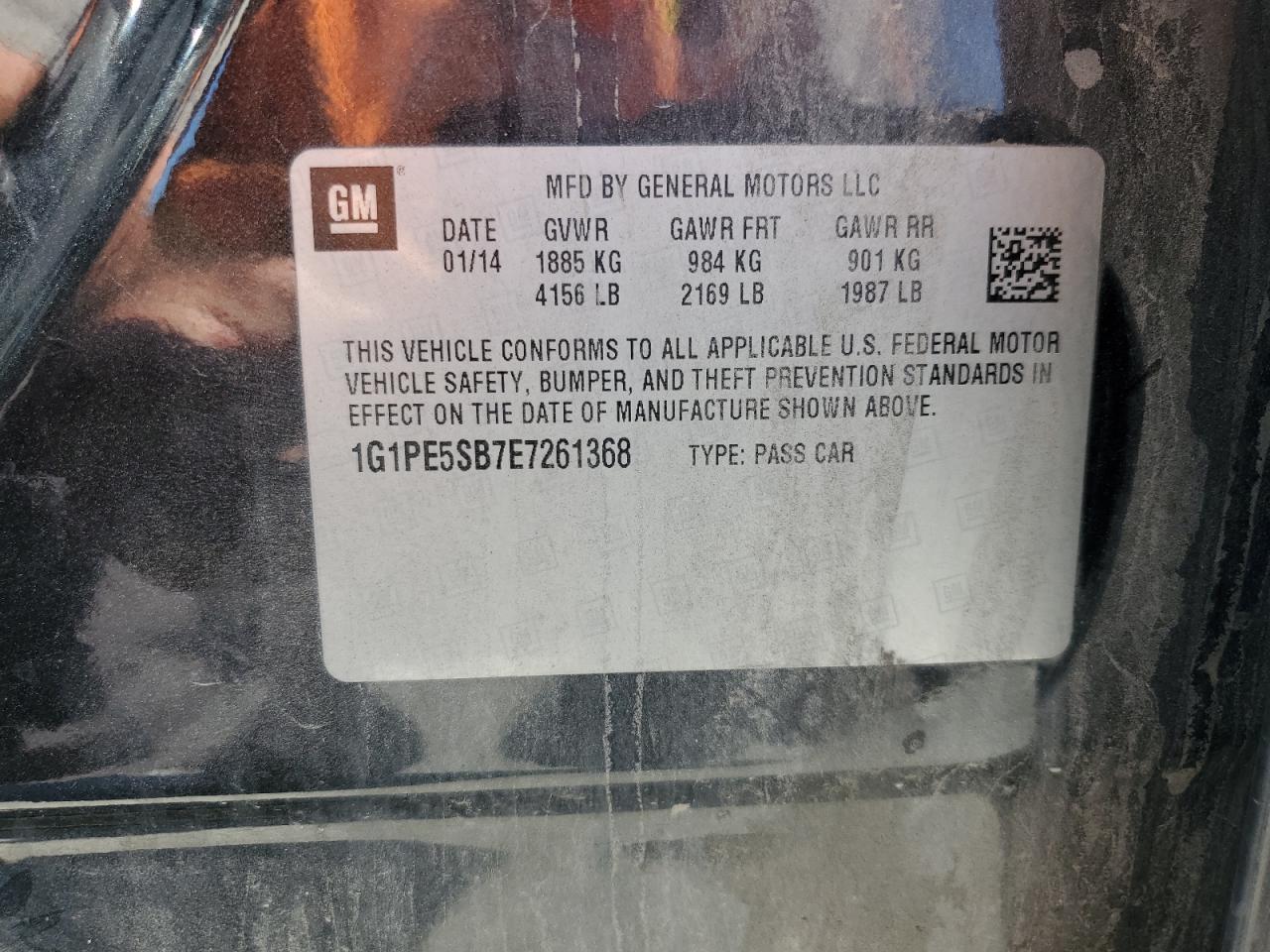 2014 Chevrolet Cruze Lt VIN: 1G1PE5SB7E7261368 Lot: 81582265
