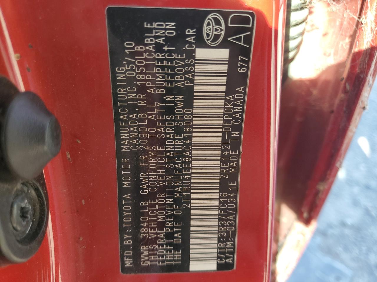 2010 Toyota Corolla Base VIN: 2T1BU4EE8AC418080 Lot: 71212765