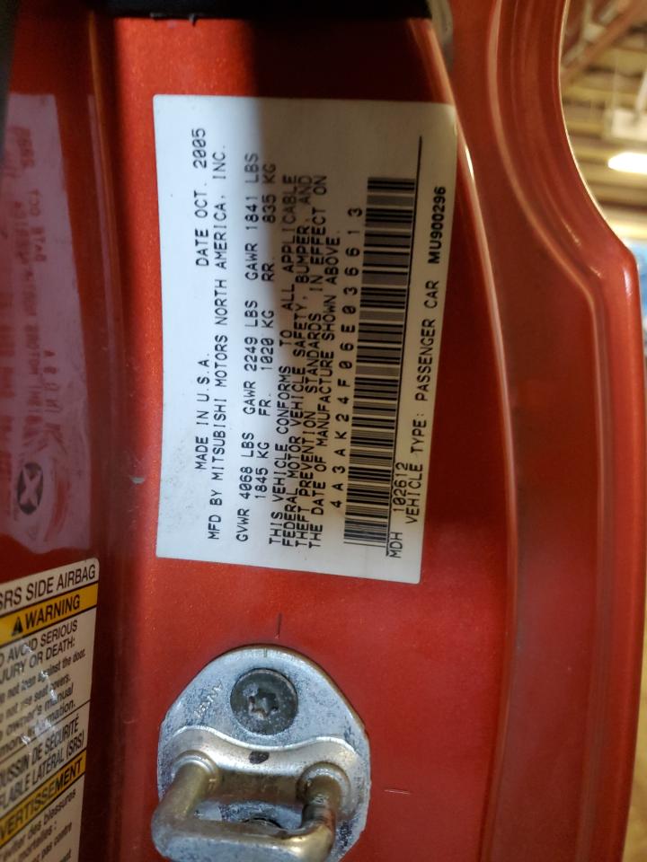 2006 Mitsubishi Eclipse Gs VIN: 4A3AK24F06E036613 Lot: 80373245