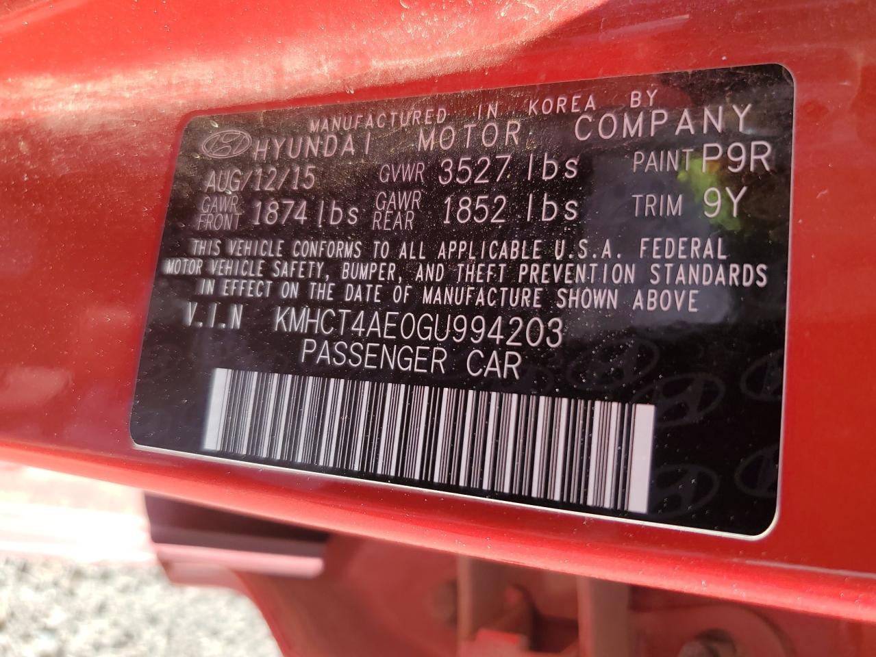 2016 Hyundai Accent Se VIN: KMHCT4AE0GU994203 Lot: 83807045