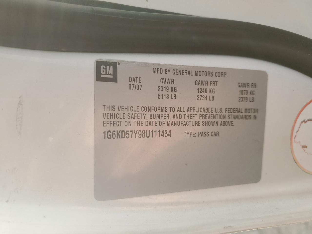 2008 Cadillac Dts VIN: 1G6KD57Y98U111434 Lot: 72023125