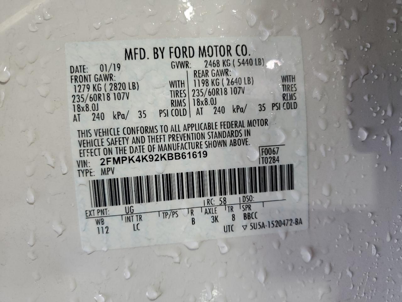 2019 Ford Edge Titanium VIN: 2FMPK4K92KBB61619 Lot: 81405305