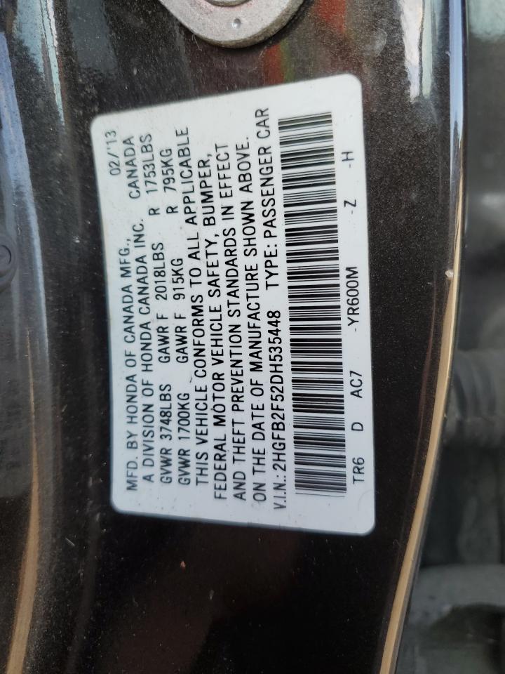 2013 Honda Civic Lx VIN: 2HGFB2F52DH535448 Lot: 80474355