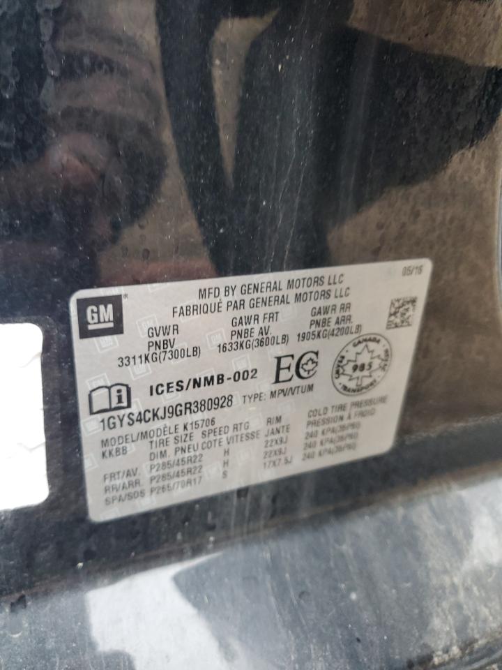 2016 Cadillac Escalade Premium VIN: 1GYS4CKJ9GR380928 Lot: 81726085