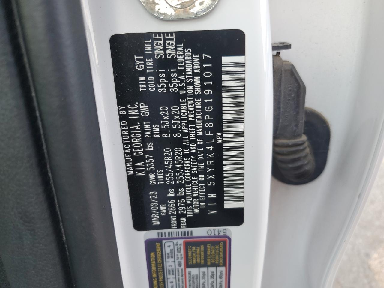 2023 Kia Sorento Sx VIN: 5XYRK4LF8PG191017 Lot: 80527195