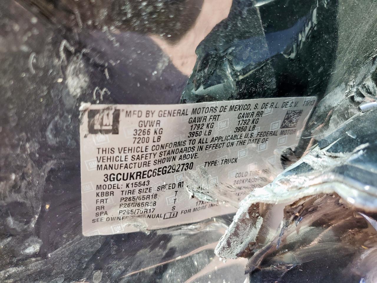 2014 Chevrolet Silverado K1500 Lt VIN: 3GCUKREC6EG292730 Lot: 84267355