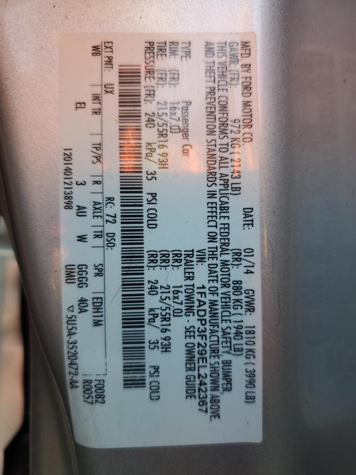 2014 Ford Focus Se VIN: 1FADP3F29EL242367 Lot: 81466975