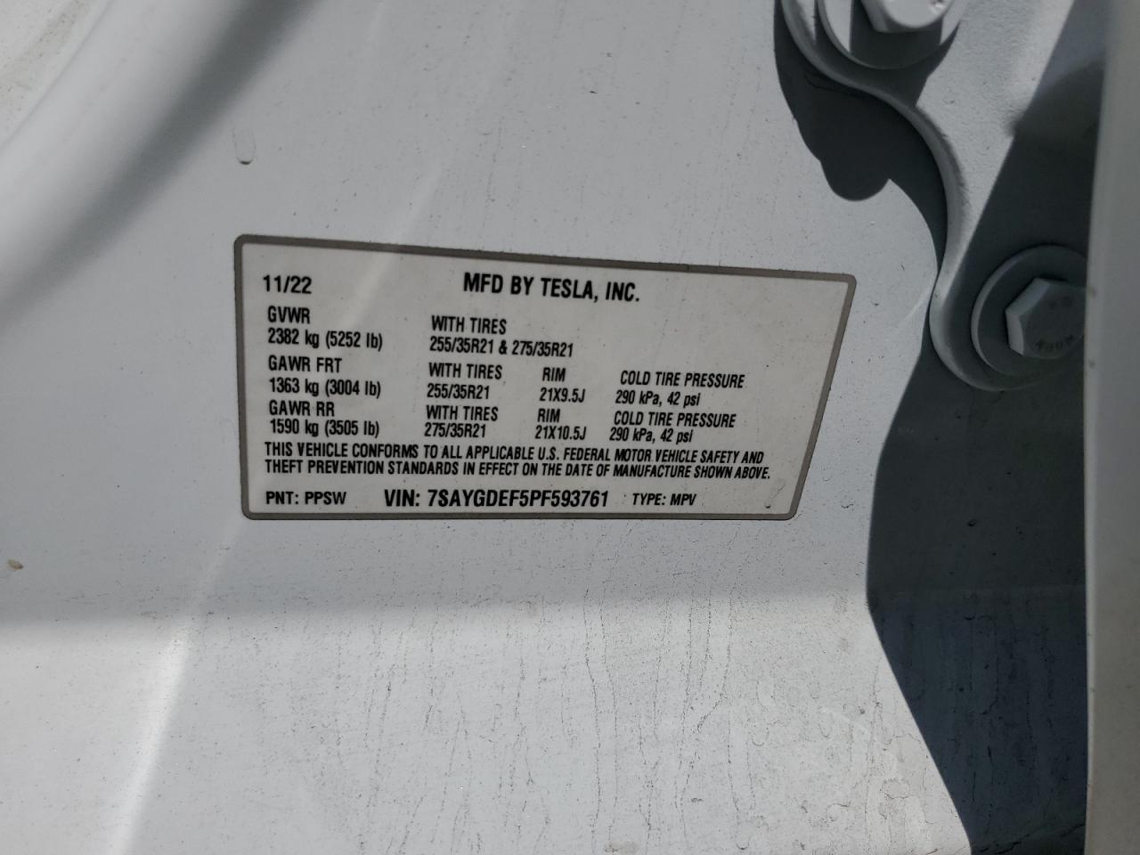 2023 Tesla Model Y VIN: 7SAYGDEF5PF593761 Lot: 71513675