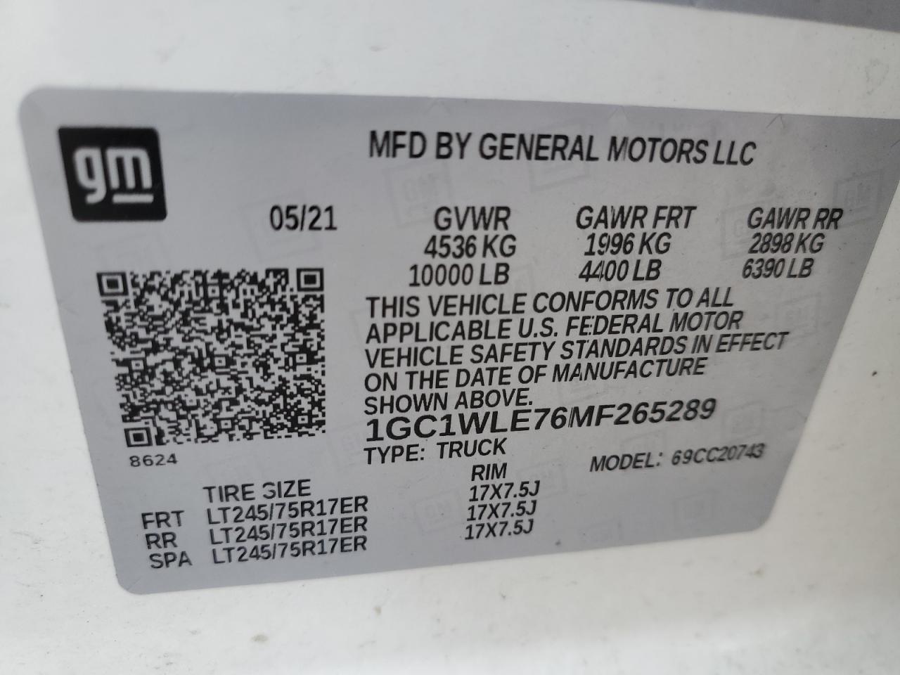 2021 Chevrolet Silverado C2500 Heavy Duty VIN: 1GC1WLE76MF265289 Lot: 70914135