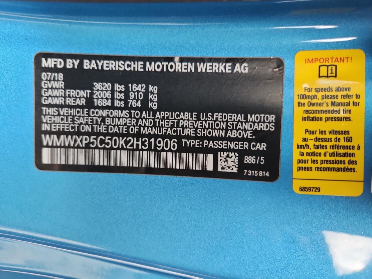 2019 Mini Cooper VIN: WMWXP5C50K2H31906 Lot: 84603875