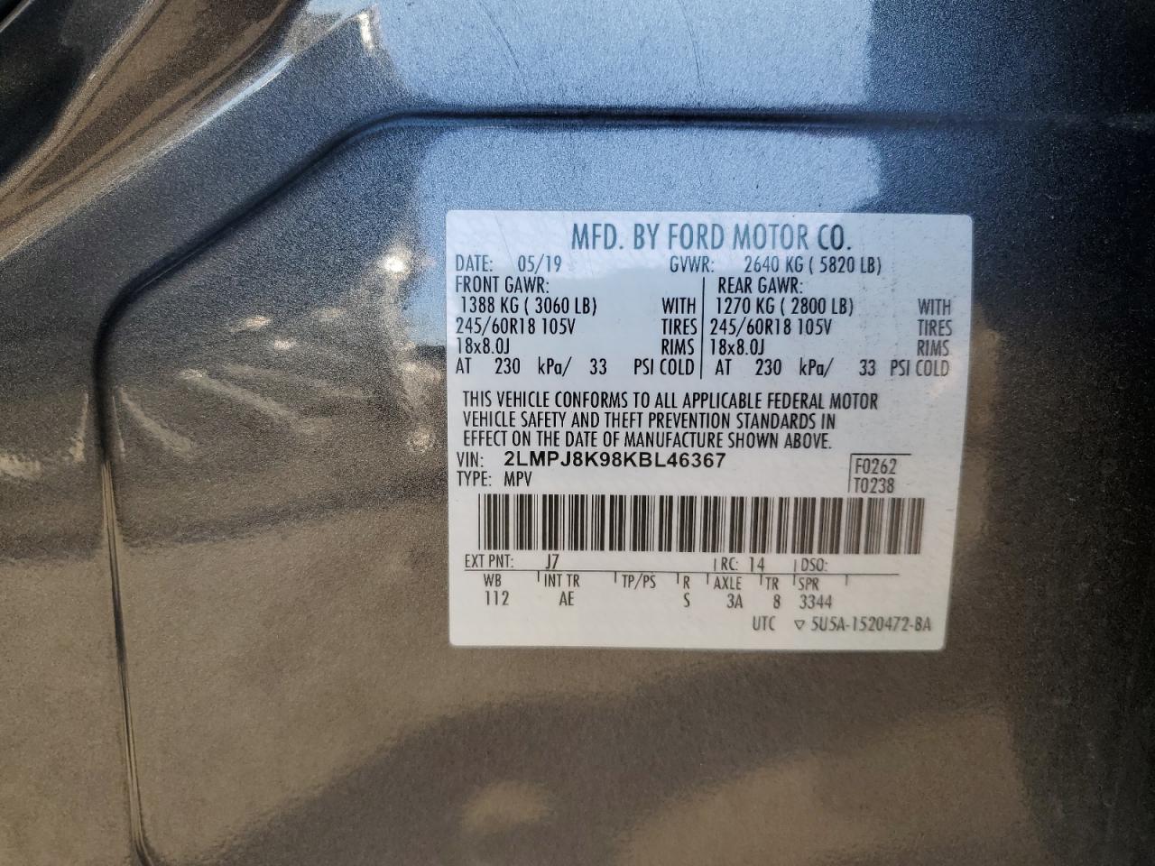 2019 Lincoln Nautilus Select VIN: 2LMPJ8K98KBL46367 Lot: 70662955