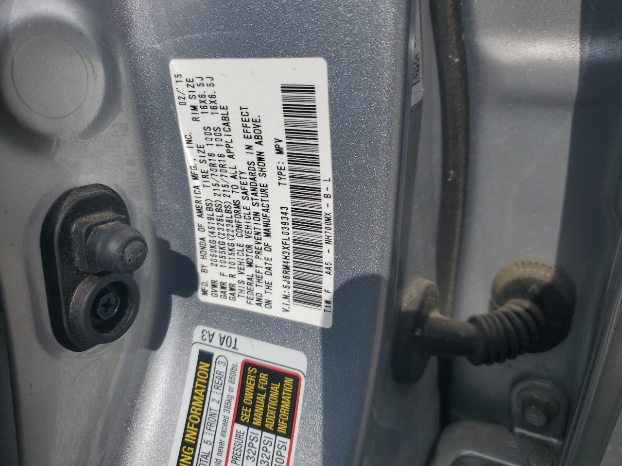 2015 Honda Cr-V Lx VIN: 5J6RM4H3XFL039343 Lot: 80684905