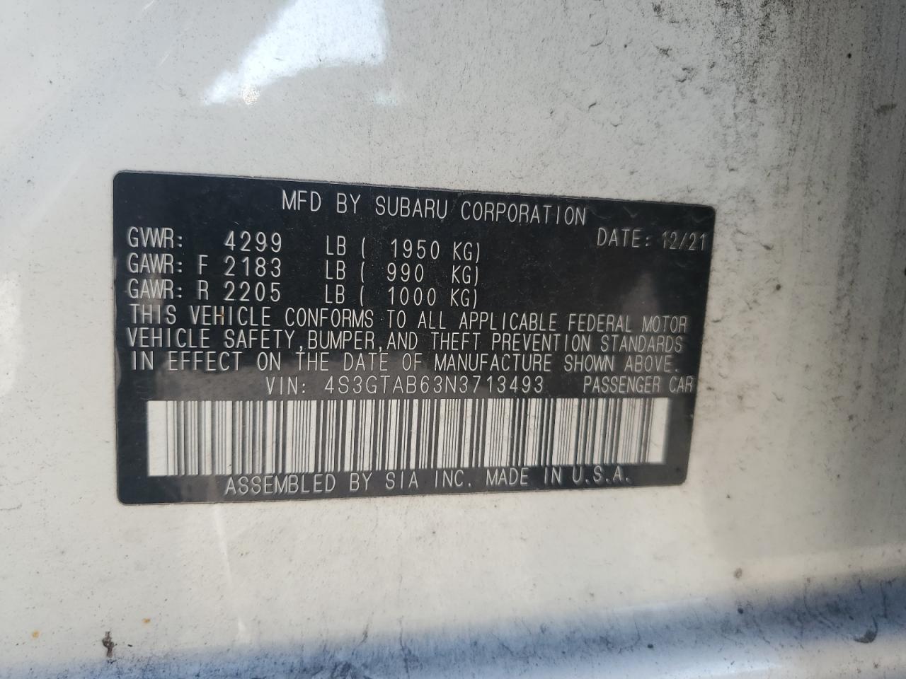 2022 Subaru Impreza VIN: 4S3GTAB63N3713493 Lot: 71777555