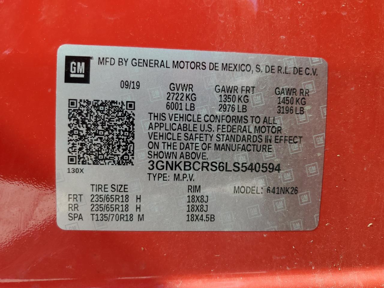 2020 Chevrolet Blazer 2Lt VIN: 3GNKBCRS6LS540594 Lot: 71156275