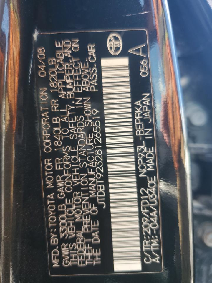 2008 Toyota Yaris VIN: JTDBT923281265519 Lot: 81243705