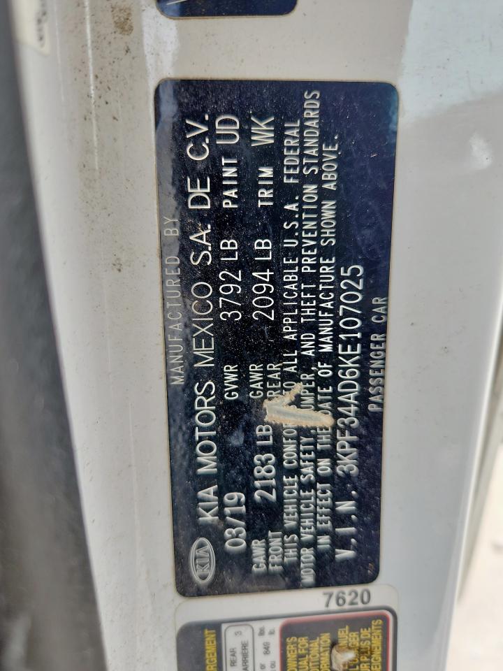 2019 Kia Forte Gt Line VIN: 3KPF34AD6KE107025 Lot: 81783885