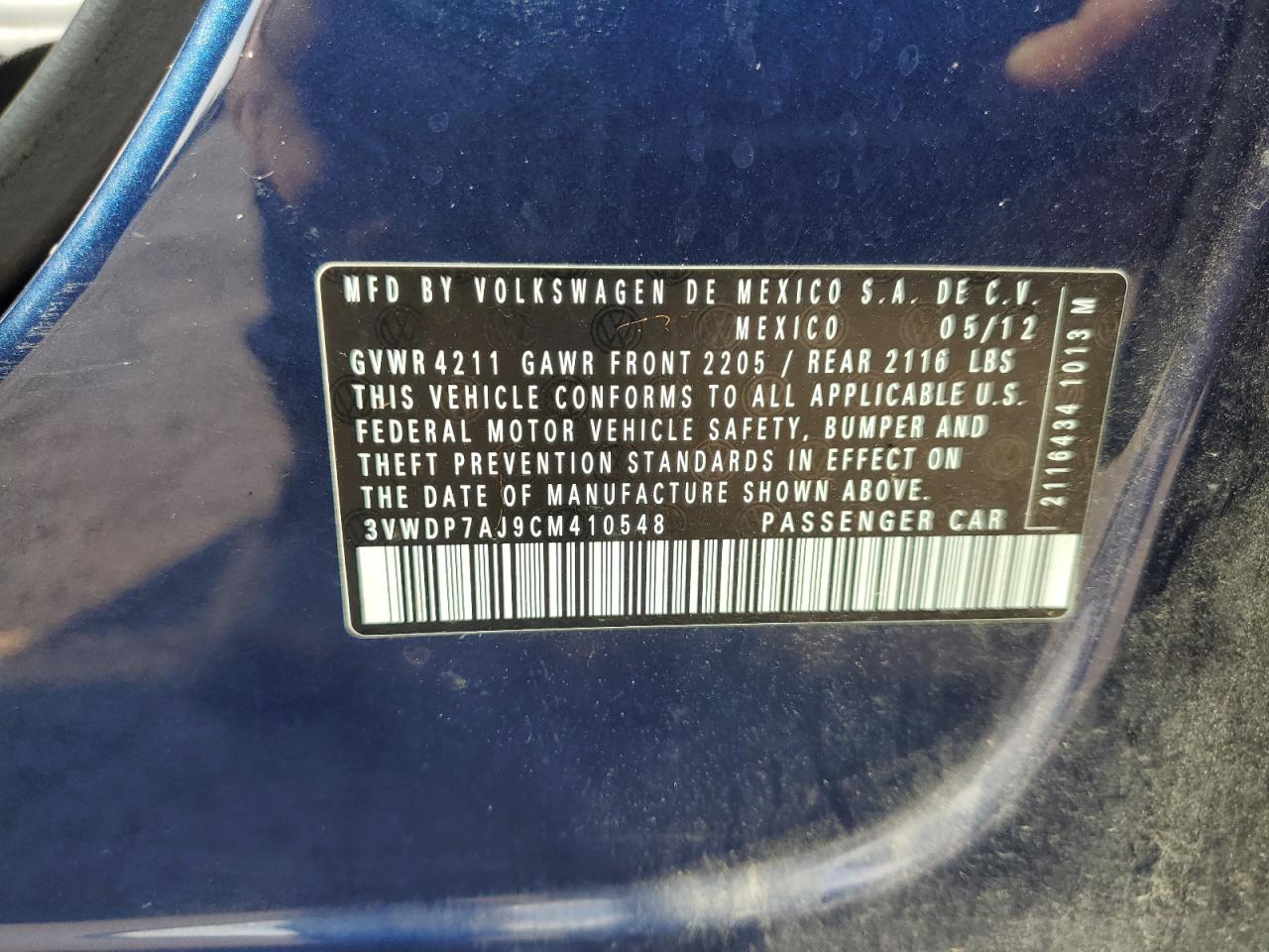 2012 Volkswagen Jetta Se VIN: 3VWDP7AJ9CM410548 Lot: 81406655