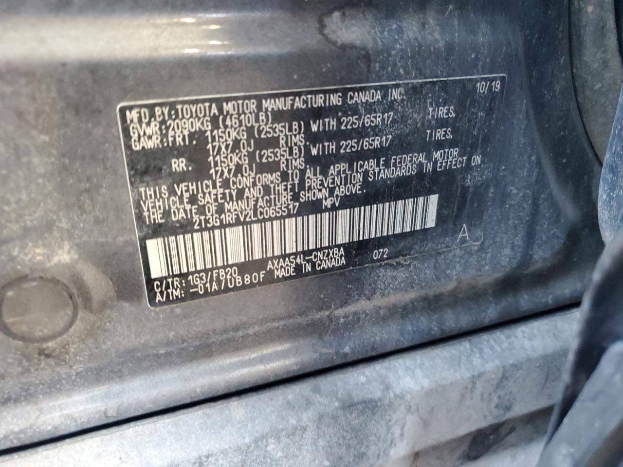 2020 Toyota Rav4 Le VIN: 2T3G1RFV2LC065517 Lot: 71020355
