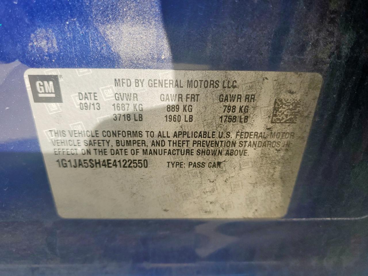 2014 Chevrolet Sonic Ls VIN: 1G1JA5SH4E4122550 Lot: 71109895